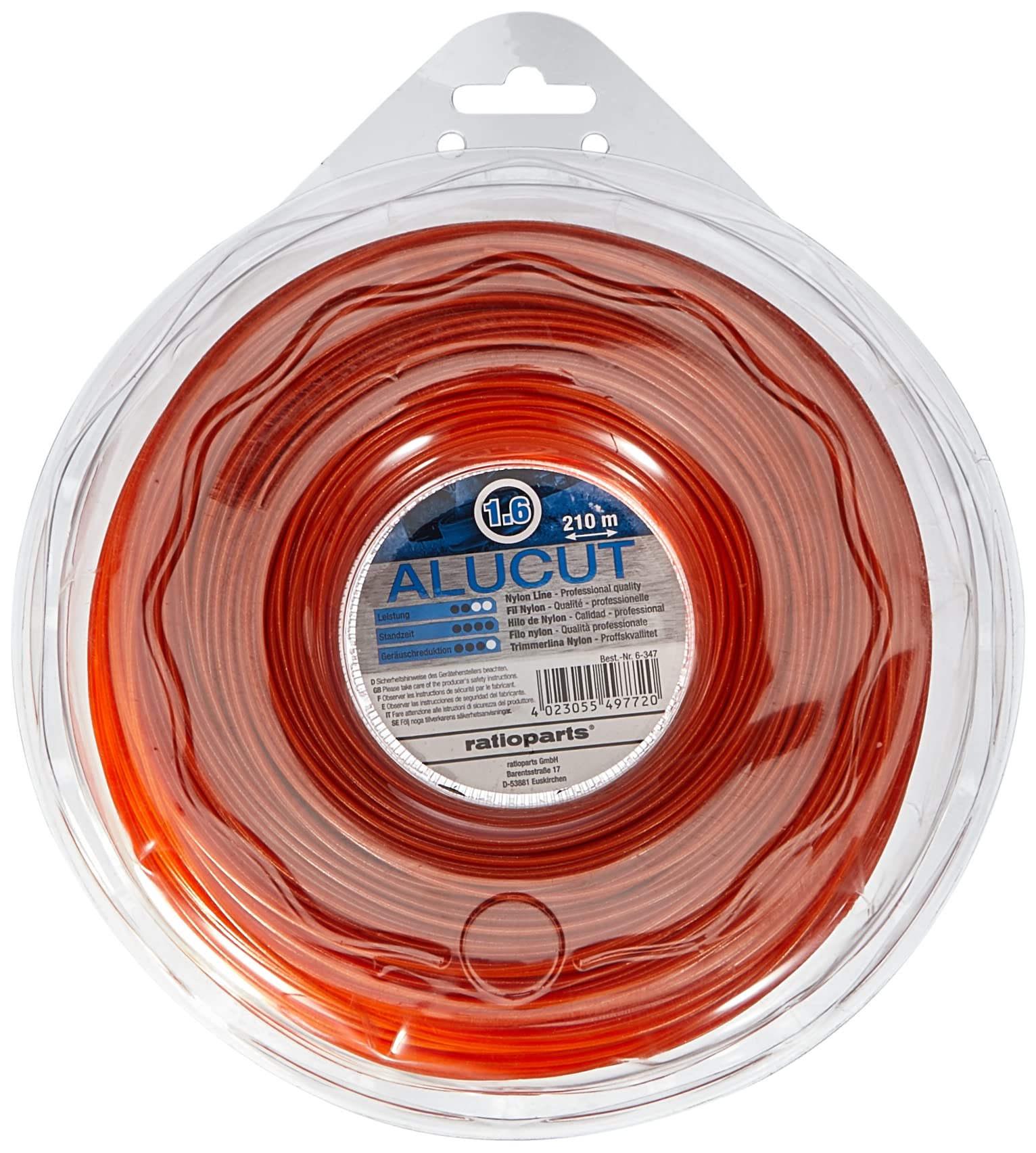 Ratioparts ALU-Cut Professional Nylon Thread Round Diameter 1.6 mm x 210 m Orange