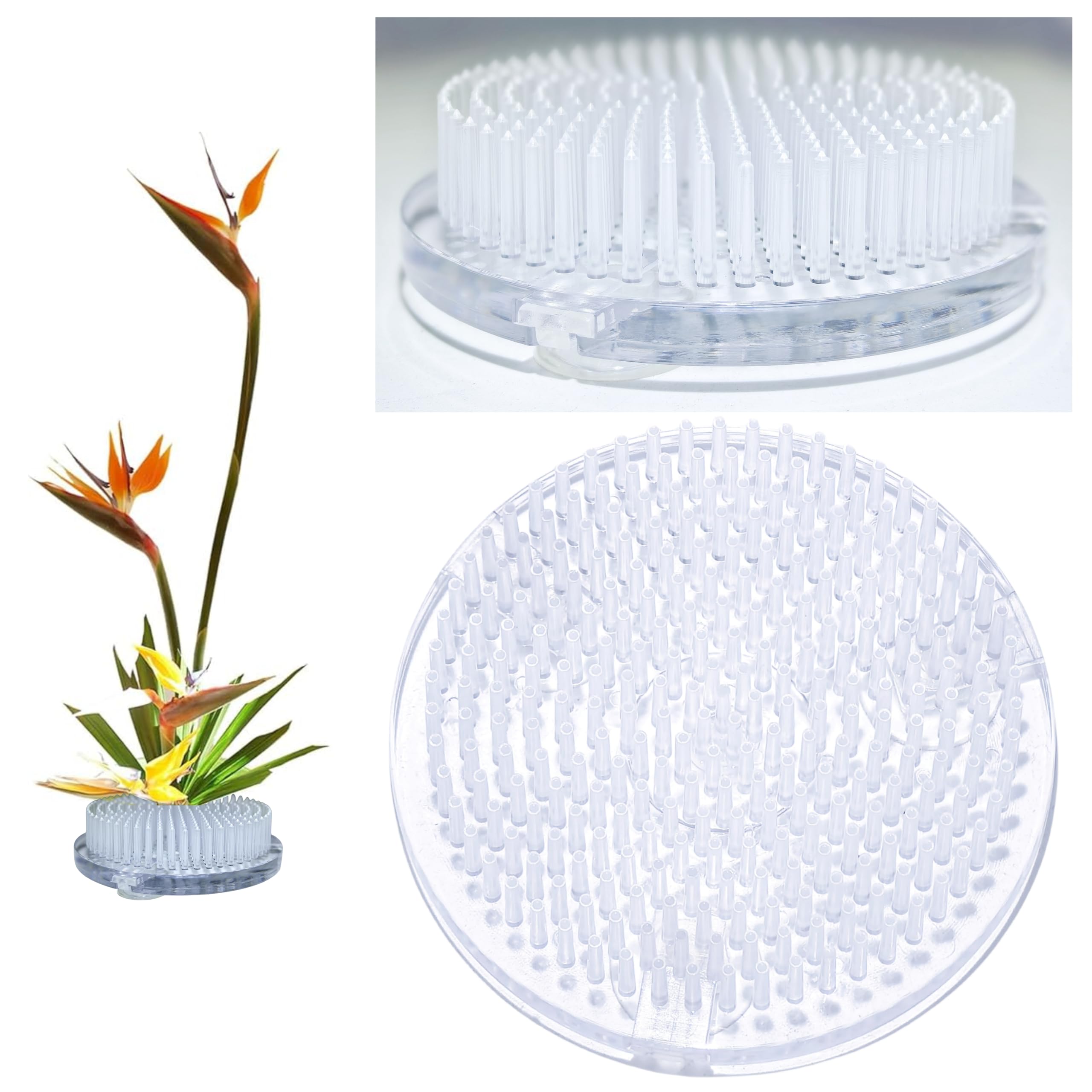 Photo 1 of 2Pcs Clear Japanese Floral Frogs 70mm/2.76" Plastic Ikebana Cut Flower Kenzan Flower Arrangement Pin Frog Holder with 3 Suction Cups on Bottom