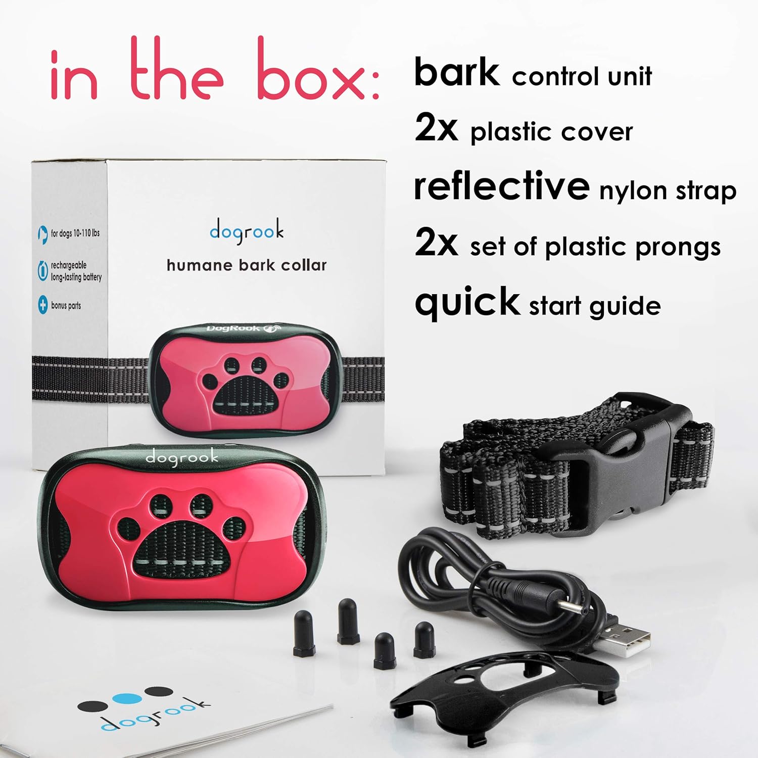 DogRook Rechargeable Dog Bark Collar - Humane, No Shock Barking Collar - w/2 Vibration & Beep Modes - Small, Medium, Large Dogs Breeds - No Harm Training - Automatic Action Without Remote - Adjustable : Kitchen & Dining