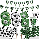 Soccer Birthday Party Supplies Kit, Soccer Theme Decorations - Serves 24 with Dinner Plates, Cups, Napkins, 2Pcs Tablecloth & Pennant Banner Flags for Boys Girls Sports Themed Celebration