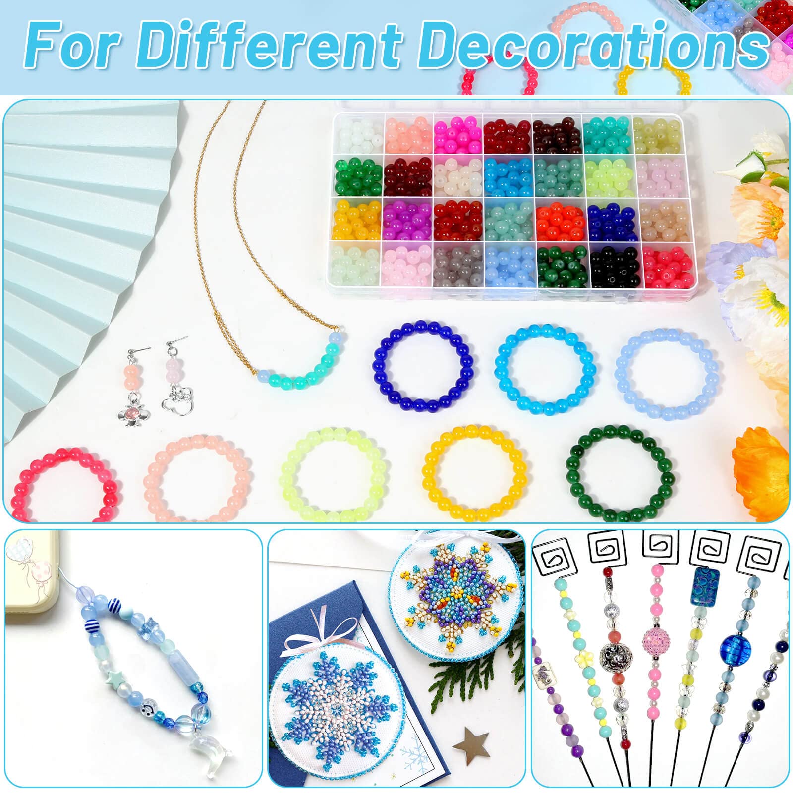 shynek Shynek 700 Pieces Glass Beads for Jewelry Making, 28 Colors 8mm Crystal Beads for Bracelets and DIY Crafts