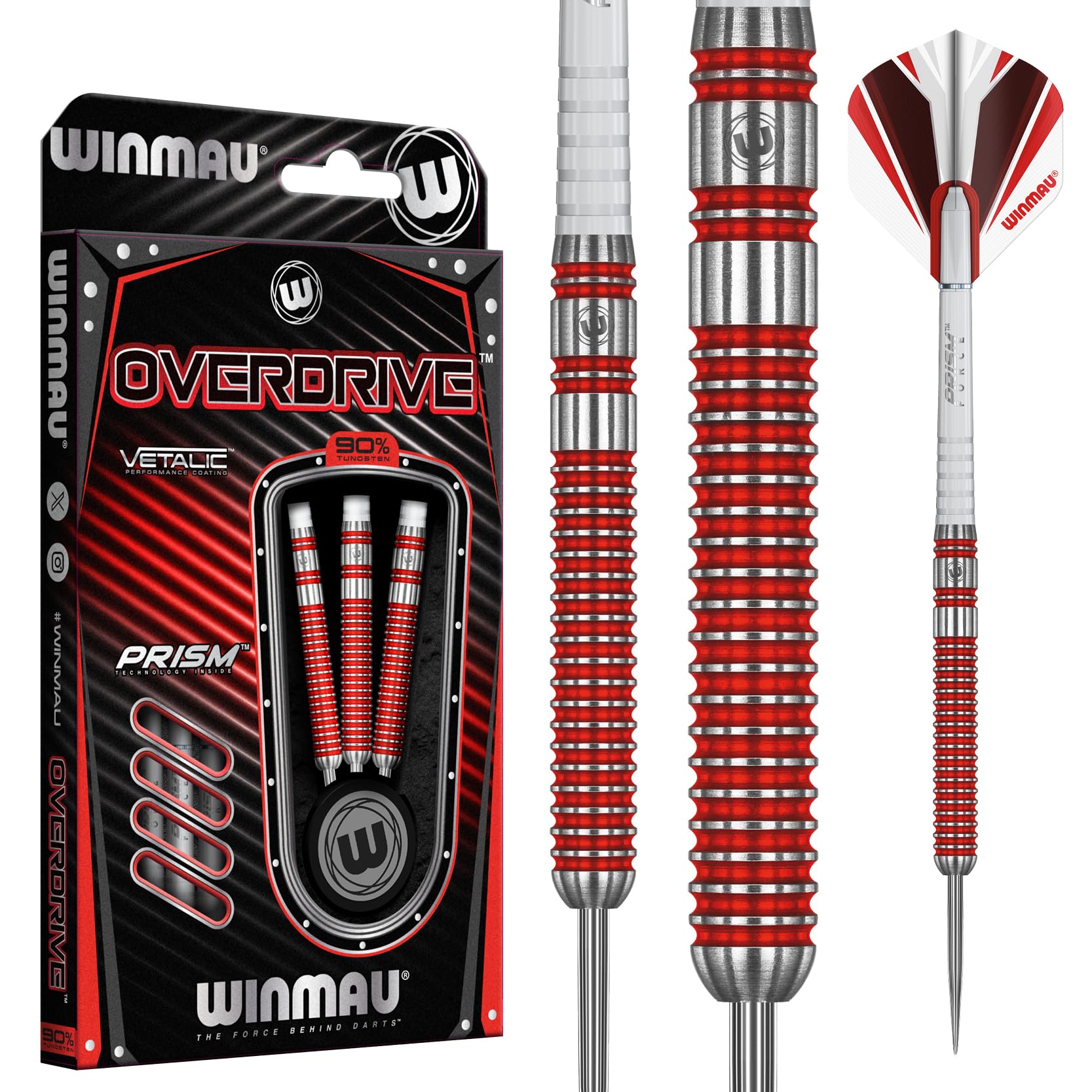 WINMAU - Overdrive Series 23g - 90% Tungsten Darts - Professional Steel Tip Darts Set with Dart Flights and Shafts