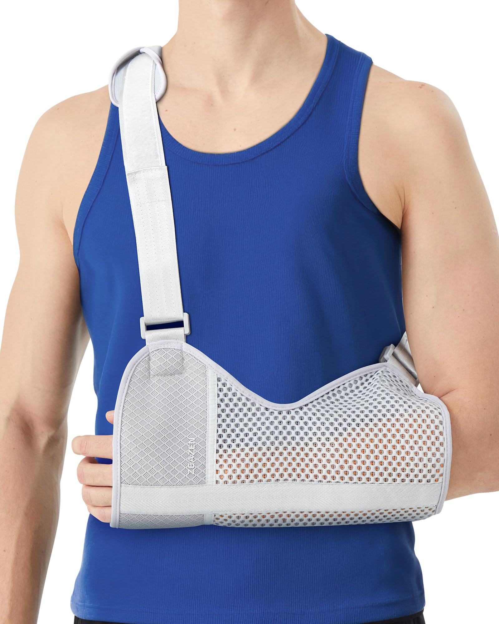 Photo 1 of ZEAZEN Arm Sling Shoulder Brace for Men & Women – Breathable & Adjustable Arm Support for Rotator Cuff, Forearm & Elbow Injuries – Lightweight Fit for Left or Right Side - L