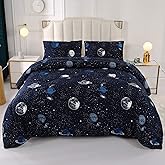 ENJOHOS Space Twin Comforter Bedding Set for College Boys, 3 Pieces Lightweight Soft Microfiber Universe Galaxy Bed Set, Dark Blue Comforter for Kid