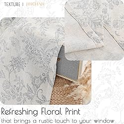 jinchan Linen Valance Curtain Farmhouse Grey Floral