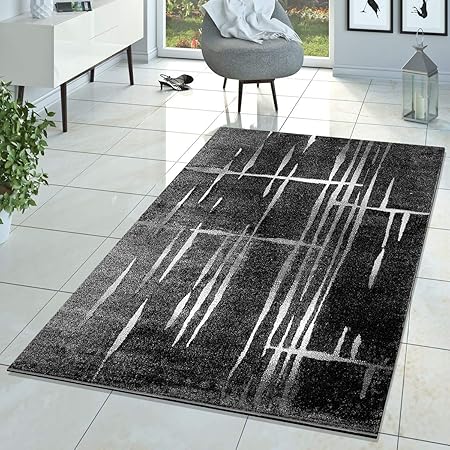 Tapis Moderne Salon Matrice Design Poils Ras Chiné Gris