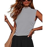 OMSJ Womens Mock Turtleneck Tank Tops Slim Fitted Sleeveless Crop Top Stretchy Summer Casual Trendy Side Ruched Shirts