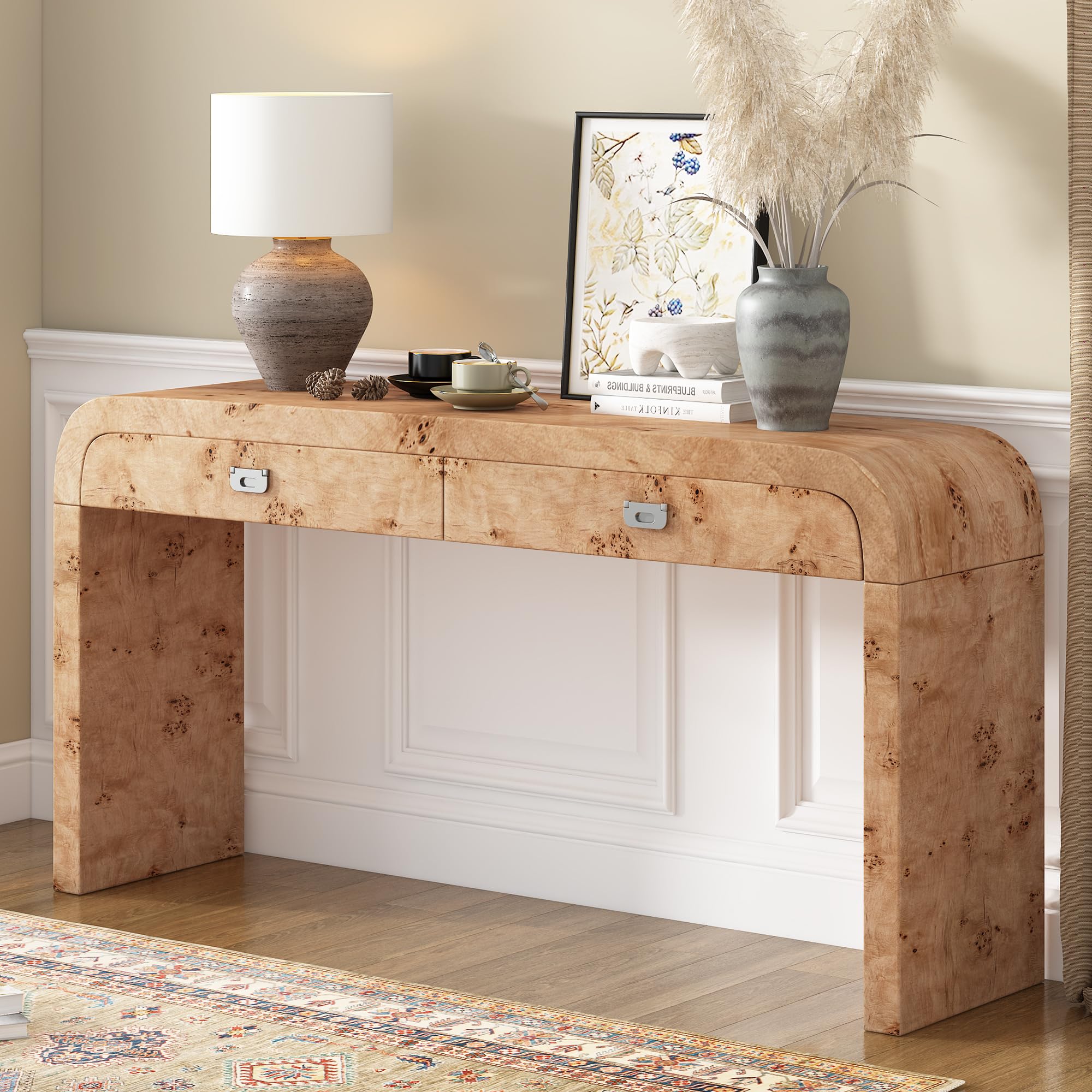 Photo 1 of Merax Entryway Console Table, with 2 Storage Drawers, Retro Style/Wood Frame/Behind Couch & Sofa, Natural Brown
