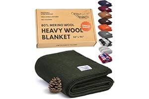 Woolly Mammoth Woolen Company Wool Blanket - 66 x 90 in, Moss, 80% Merino Wool - Camping Blankets for Cold Weather - Double-Stitched Durability for Overlanding, Hunting, Emergency Kits, Bushcraft