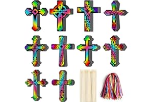 ZMLM Easter Christian Gift for Kids: 60 Pcs Art-Craft Scratch Cross Ornament Rainbow Scratch Paper Set Classroom DIY Party Favor for Boy Girl Sunday School Art Supplies Age 3 4 5 6 8 10 Year Old