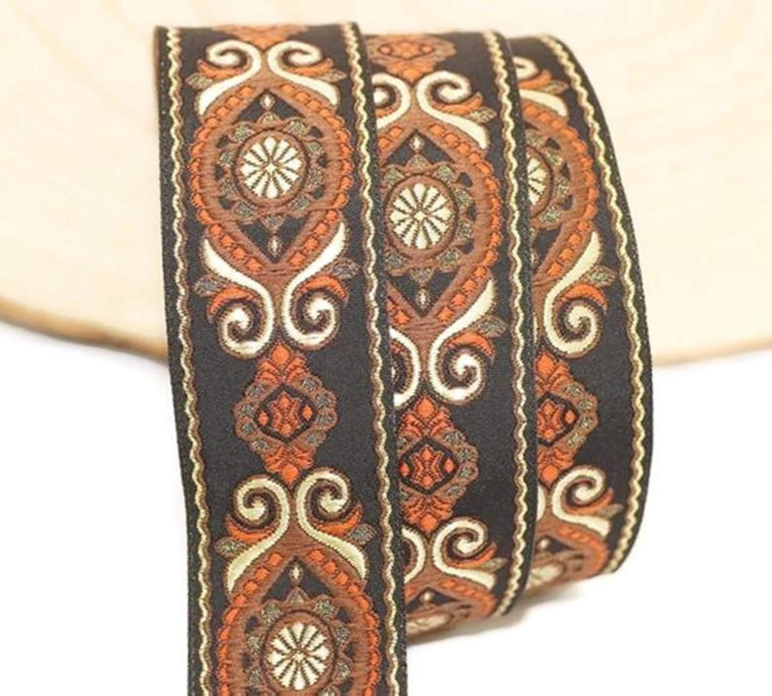 10.9 Yards (25mm 0.98 inc& 35mm 1.37 inc), Brown&Black Jacquard Trims, Jacquard Ribbons, Decorative Craft Ribbon, Sewing Trim, Woven Trim, Vintage Ribbon, 25950 (35mm 1.37 inches)