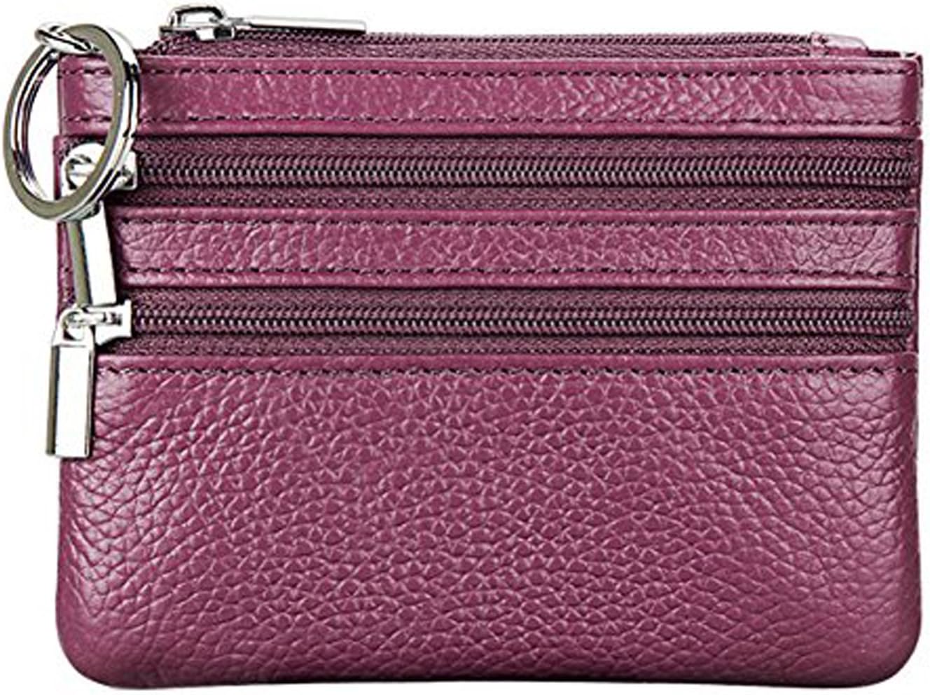 Women's Genuine Leather Coin Purse Pouch Change Wallet Car Key Bag with Key Ring