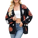 ZLIGXEA Cardigan Sweaters for Women Halloween Pumpkin Ghost Long Sleeve Loose Casual Knit Cardigans Outwear Coat Tops