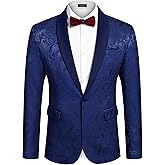 COOFANDY Men's Floral Tuxedo Jacket Paisley Shawl Lapel Stylish Suit Blazer Jacket for Wedding, Dinner, Party, Prom