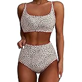 SUUKSESS Women High Waisted Bikini Set Floral Print Color Block 2 Piece Swimsuit