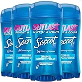 Secret Outlast Antiperspirant Deodorant for Women, 72hr Sweat & Odor Protection, PH Balancing Minerals, Clear Gel, Completely Clean Scent, 2.6 oz (Pack of 4)