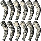 Boao 12 Pcs Tattoo Arm Sleeves for Men UV Cover | Cooling Fabric with Anti-slip, Full Arm Fingerless Fit, Realistic Tattoo Look, Sun Protection for Outdoor Activit
