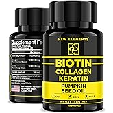 Biotin Supplement 10000mcg with Collagen Peptides Keratin and Pumpkin Seed Oil for Hair Skin and Nails | Hair Growth Supplement for Women & Men | Biotin and Collagen Supplements for Hair Loss