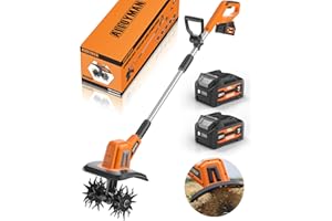 Alloyman 20V Cordless Tiller Cultivator, 360RPM Electric Garden Tiller, with 2 * 4.0Ah Batteries & Charger, 9In Tilling Width and 6.6In Depth Garden Rototiller for Lawn/Gardening/Soil Cultivation