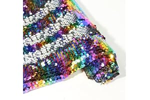 Manyshofu Mermaid Sequin Fabric Shimmer Reversible Sequin Fabric, Wall Flip Sequin Fabric Mesh Glitter Fabric for Sewing DIY Graffiti Wedding 1 Yard - Two Tone Rainbow & Silver