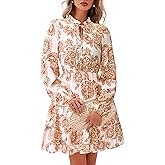 BTFBM Women Spring Dresses 2026 Floral V Neck Long Sleeve Tiered Ruffle Boho Swing Flowy A-Line Mini Dresses Vacation