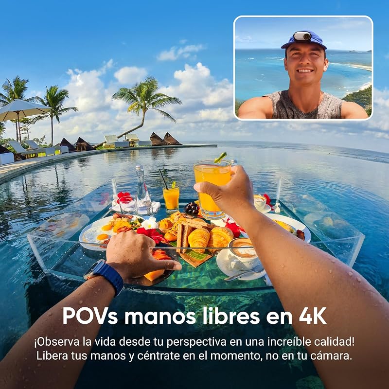 GO 3S Blanco(128 G), Cámara de vlogging 4K, Modo POV sin Manos, batería 140 min, edición IA e integración con Find My, Resistente al Agua 10 m, Montaje en Cualquier Sitio