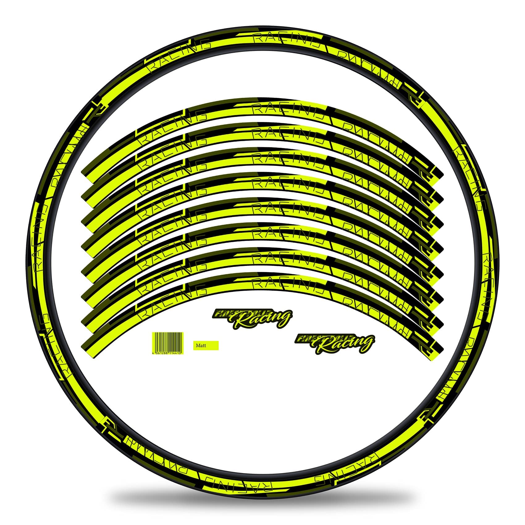 Finest Folia Set of 16 Wheel Rim Stickers for Bicycle Rims in Stripes Design Complete Set for 27 Inch 29 Inch for Ebike Road Bike Mountain Bike MTB Balance Bike (Neon Yellow, Matte)