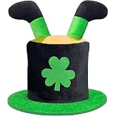 Christmas Tree Topper Hat, Halloween Leprechaun Costume St. Patrick's Day | Green Shamrock Elf Legs Top Hat Decoration, Clover Velvet Hat for Holiday Home Party Irish Decor Fancy Dress Costume