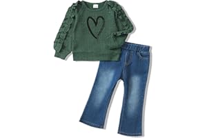 SODLON Baby Toddler Girl Clothes Outfits Kids Sweatshirt Jeans Set Denim Pants Little Girls Clothes Toddler Outfit for Girls