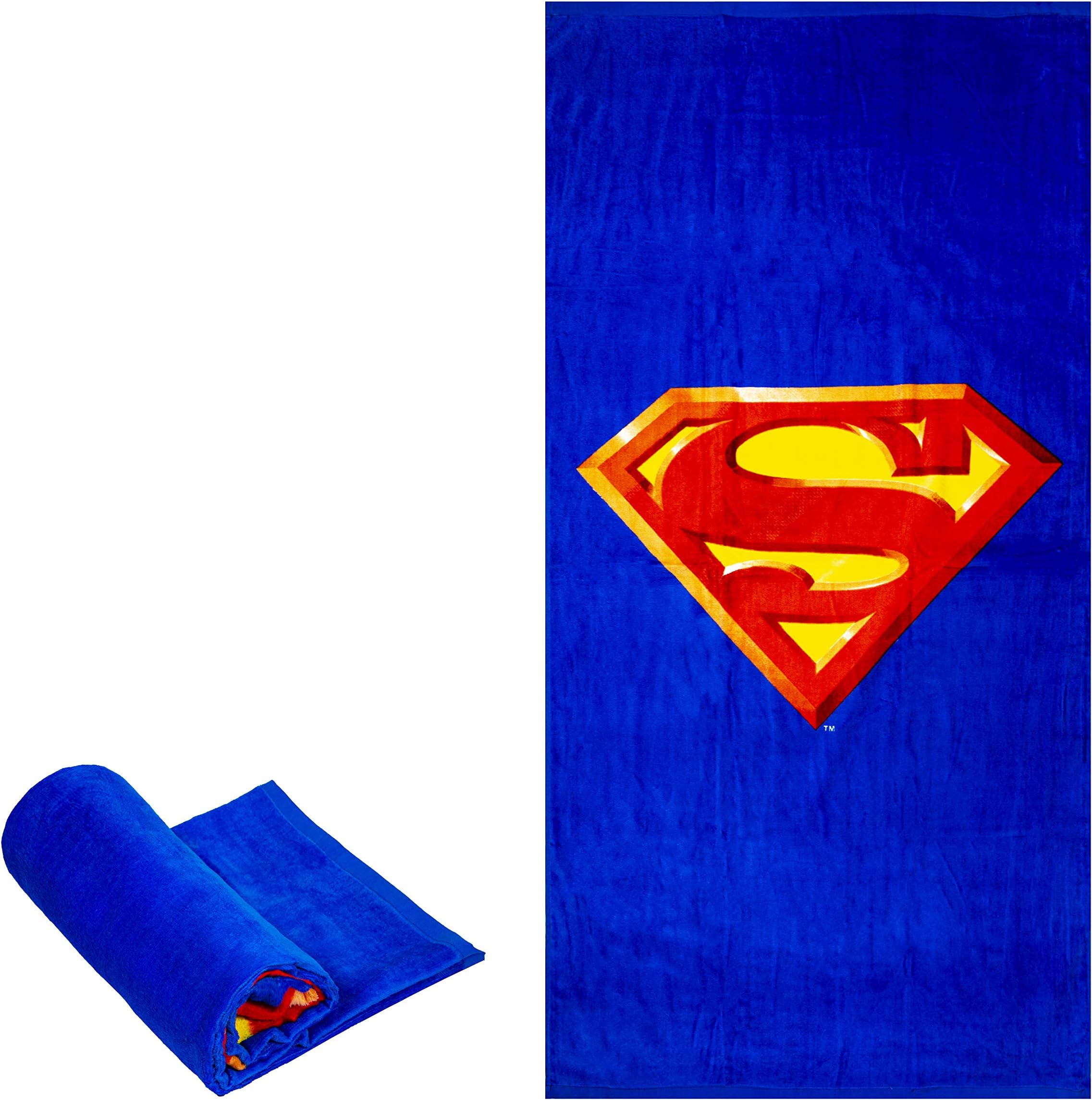 JPI Beach Towel - Superman Shield - Oversized 58" x 28" - For Pool, Bath, Yoga, Gym, Travel, Camping, Beach Cart & Beach Chairs