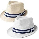 MTKCM 4 Pack Short Brim Straw Fedora Summer Beach Sun Hat for Men Women