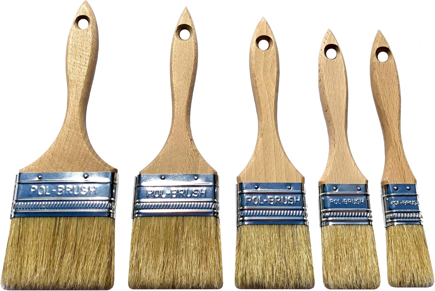 Set of 5 European Professional Paint Brushes Natural Bristle/Wood