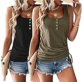 Womens Tank Tops, 2 Pack Summer Tank Tops for Women 2025, Sleeveless U Neck Loose Button Casual Henley Tops Shirts