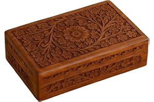 STORE INDYA Handmade Wooden Jewelry Box Organizer – Rustic Keepsake Chest with Mandala & Pentagram Carvings – Great Thanksgiving Gift, Christmas or Holiday Gift for Her, Gifts for Mom (8 X 5 Inches)