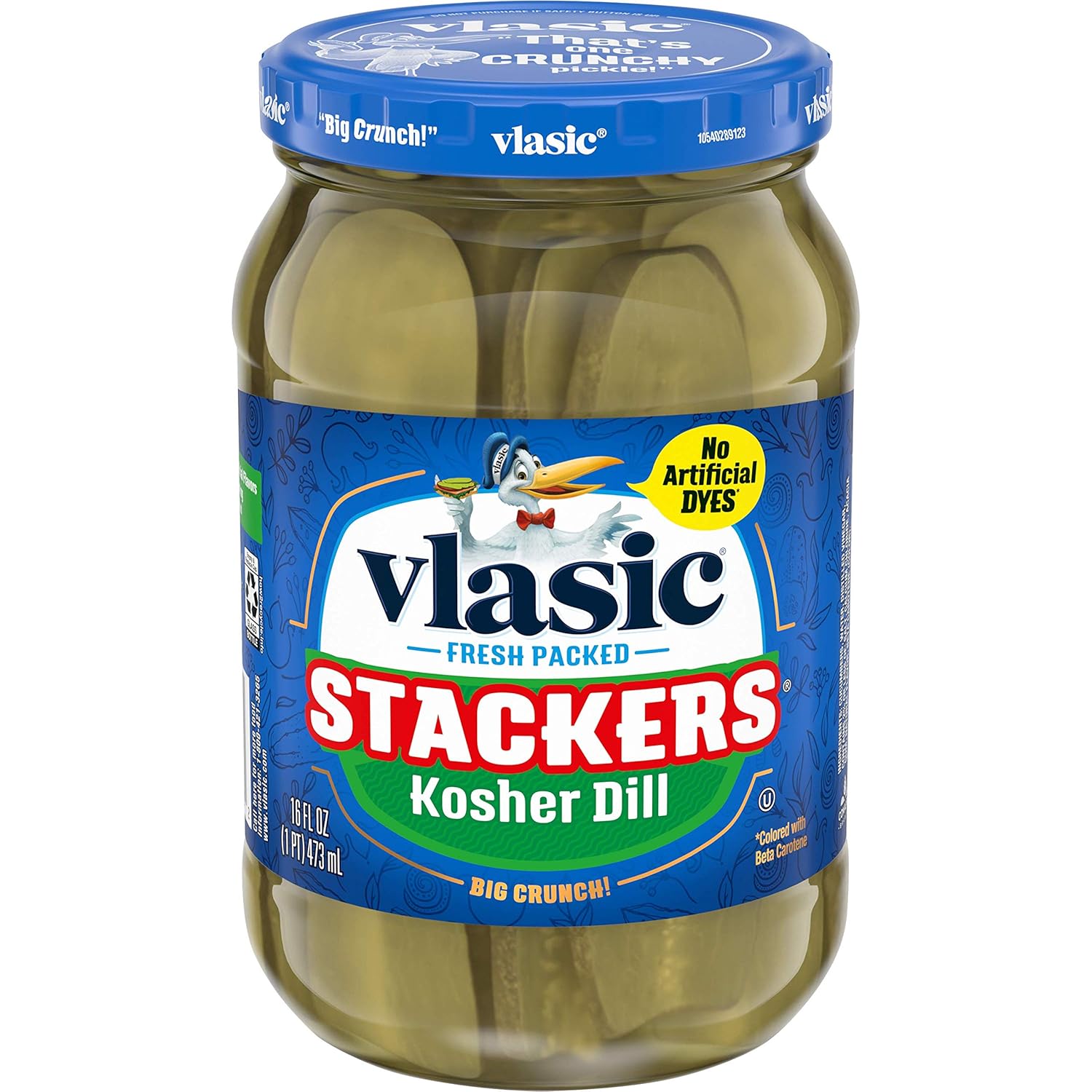 Vlasic Purely Pickles Kosher Dill Stackers, 6 - 16 FL OZ Jars
