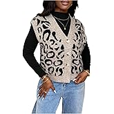 SOLY HUX Women's Plus Size Sweater Vest Leopard Button Down V Neck Sleeveless Knit Cardigans