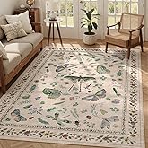 5x7 Washable Area Rug with Insect Print - Bug Rug Non-Shedding Stain Resistant Soft Carpet for Bedroom, Low Pile Ultra-Thin Machine Washable Carpet for Dining Room, Kids Nursery, Office (5'x7' Beige)
