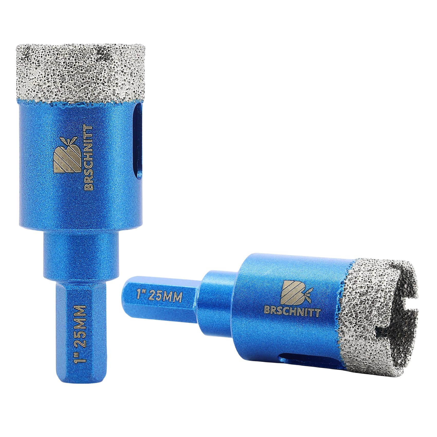 Dry Diamond Core Drill Bit Set,BRSCHNITT 2pcs 25mm Diamond Hole Saw Core Drill Bit with Hex Shank for Porcelain Tile Ceramic Stone Granite Marble