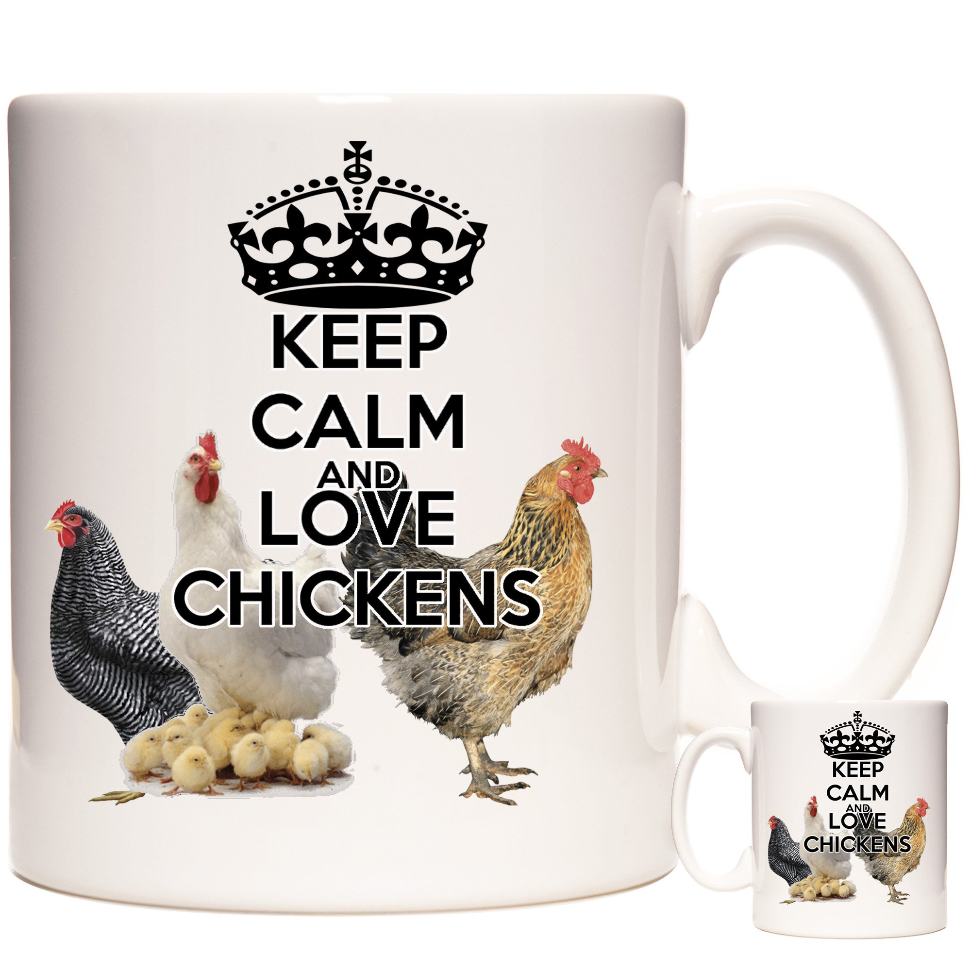Chicken Mug. Keep Calm and Love Chickens. Poultry Theme Mug. 11oz Ceramic Gift Mug for Chicken Keepers.