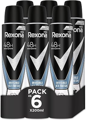 Invisible Desodorante Aerosol Antitranspirante para hombre Ice 200ml - Pack de 6, El embalaje puede variar