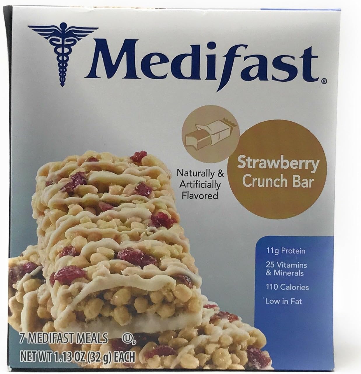 Medifast Strawberry Crunch Bars 1 Box (7 Bars Each) by Medifast