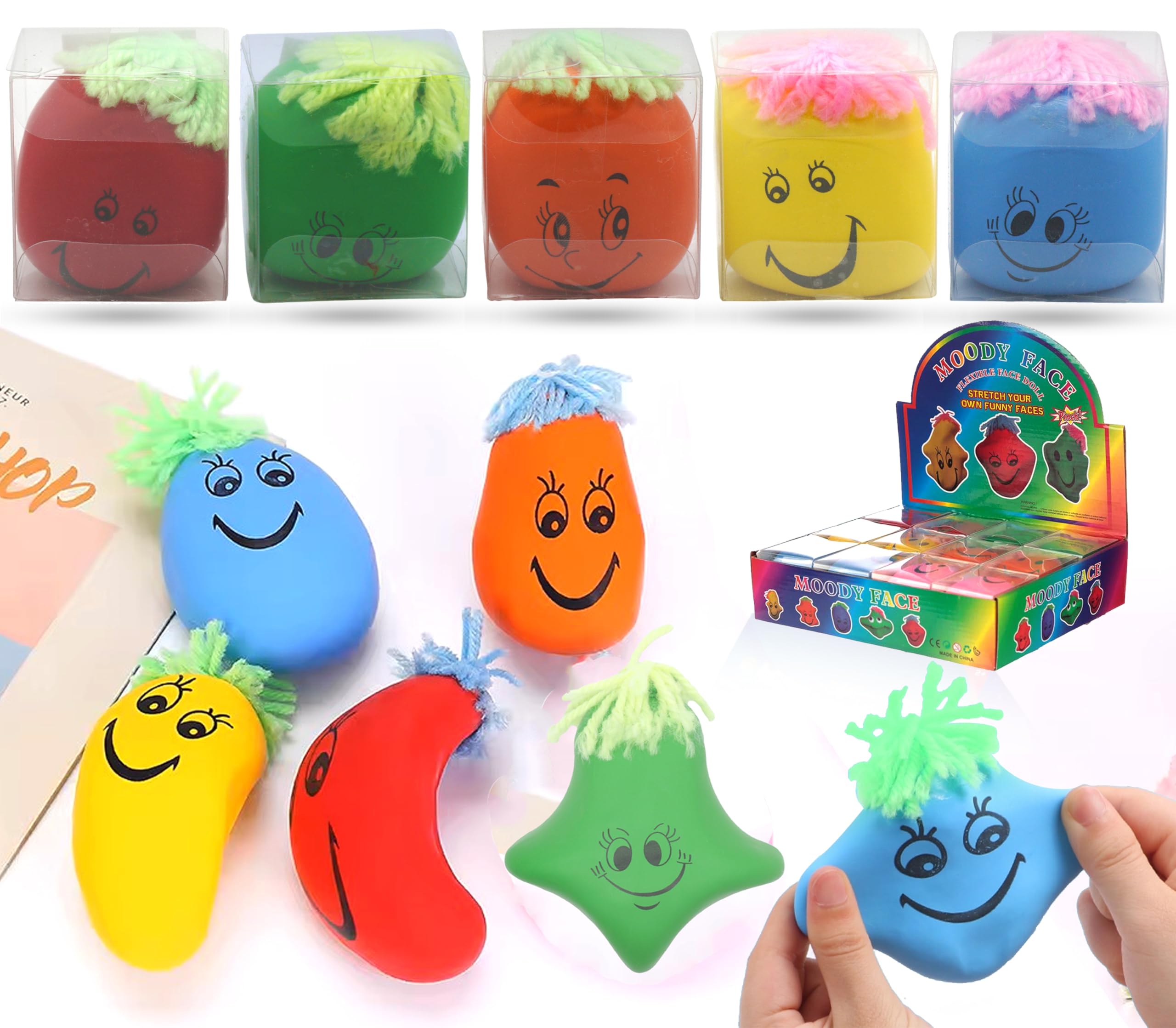 5x Funny Face Squeeze Balls for Kids, 3D Stress Relief Fidget Toys, Smiley Party Favours, Durable Squishy Sensory Balls for 3+ Years, Vibrant Colours