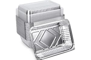 XIAFEI 2LB Aluminum Pans with Clear Lids (50PACK)，2 LB Foil Pans - to Go Food Containers，Recyclable Aluminum Foil with Strong Seal for Freshness & Spill Resistance- 8.26" x 5.7" x 1.77"