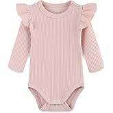 Baby Girl Knit Ruffle Outfit Clothes Ribbed 100% Organic Cotton Solid Color Long Sleeve Romper Clothes 0~24M