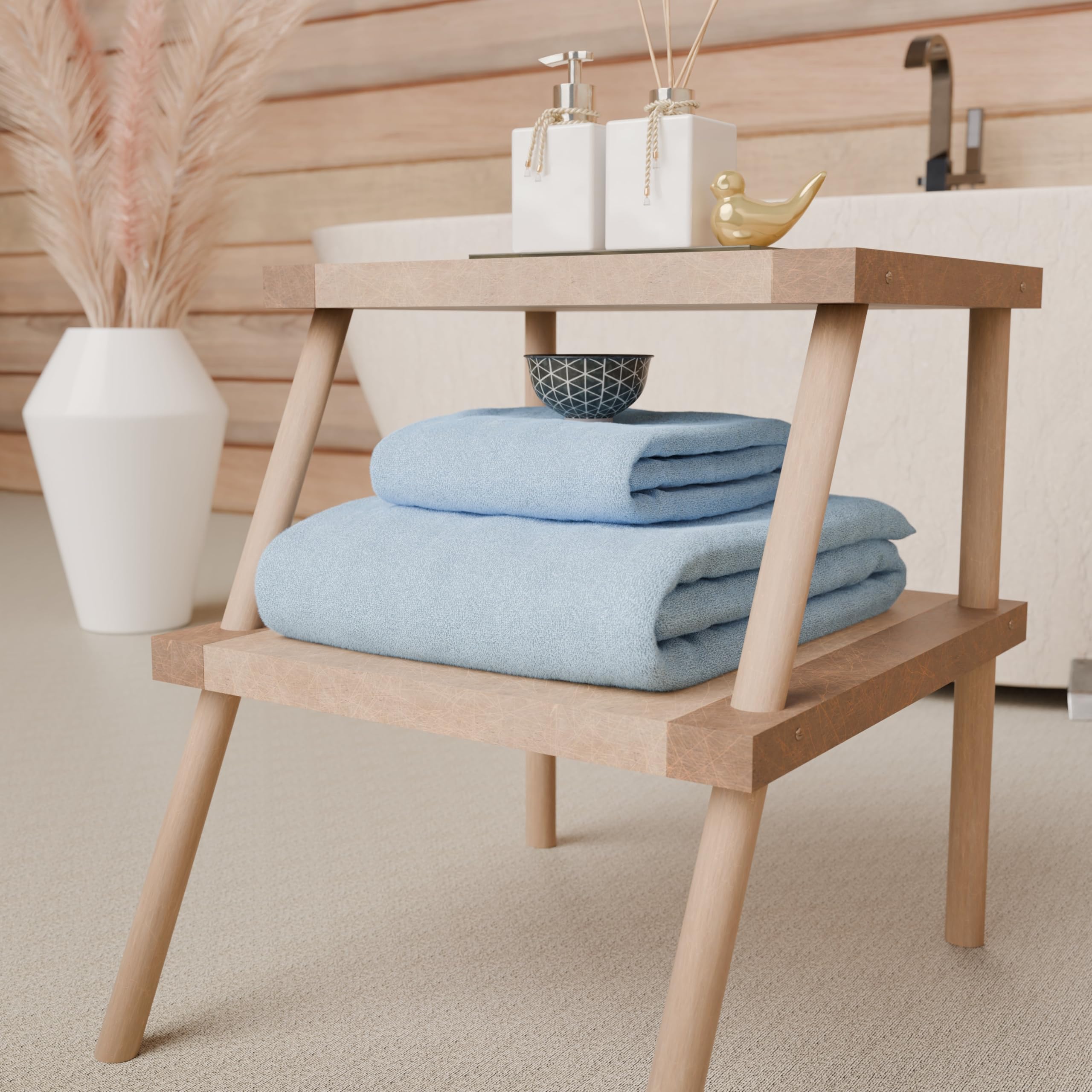 PETTI Artigiani Italiani - 100% Cotton Terry Bath Towels, 1+1 Towel Set, 2 Pieces 1 Face Towel and 1 Hand Towel, Light Blue Towels