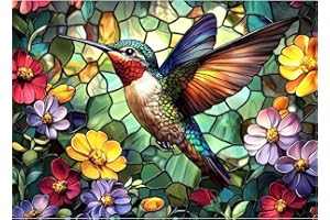 Hummingbird 5D Diamond Art Kits for Adults,Stained Glass Diamond Painting Kits for Beginner,DIY Round Full Drill Diamond Dot 