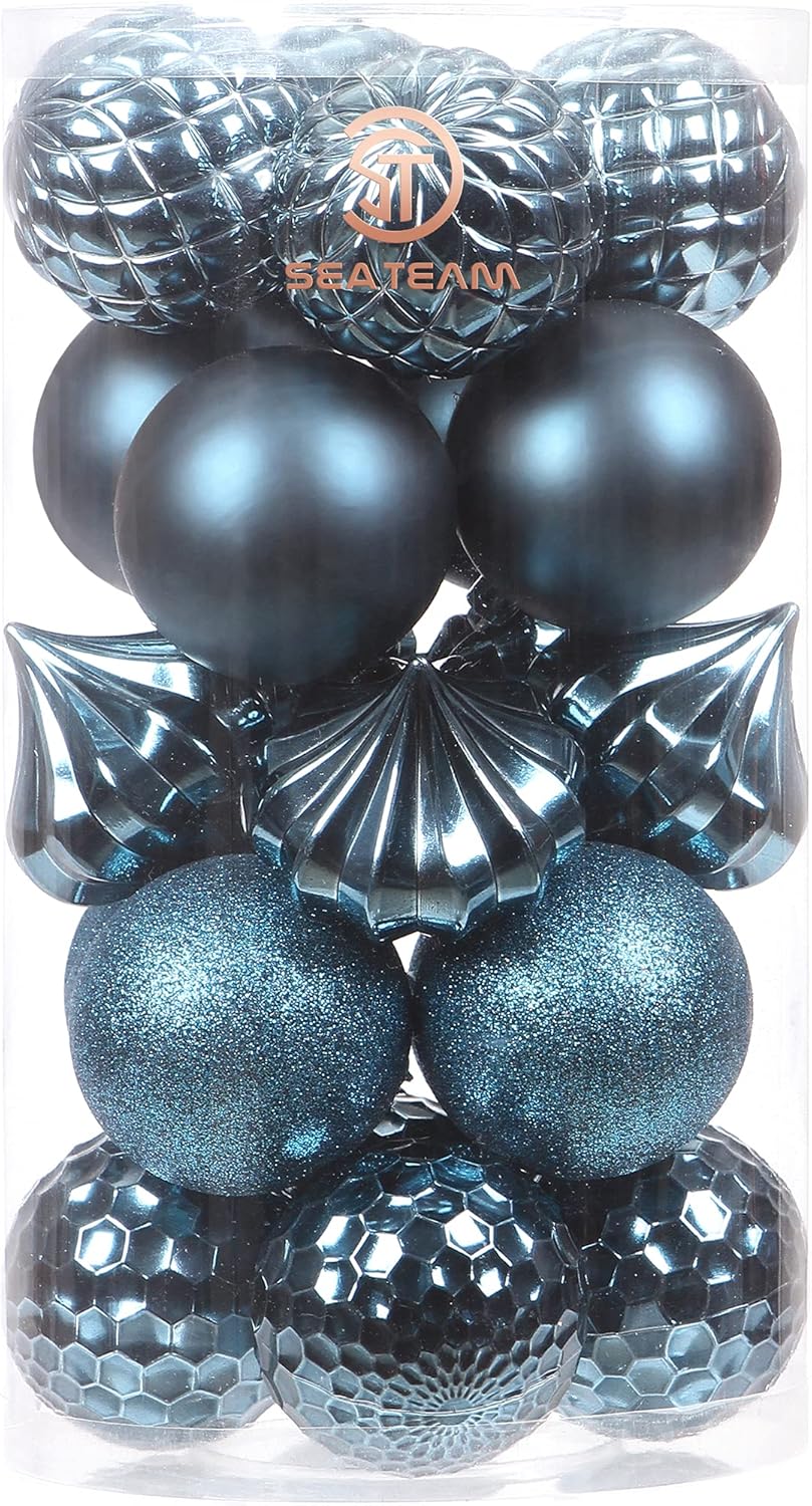 Ornaments - Sea Team 21-Pack Christmas Ball Ornaments with Strings, 80mm/3.15-Inch Large Size Baubles, Shatterproof Plastic Christmas Bulbs, Hanging Decorations for Xmas Tree, Holiday, Wedding, Party, Stone Blue