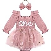 HONGTEYA Baby Girl 1st Birthday Outfit First Birthday Gifts Long Sleeve Tulle Dress One Year Old Bodysuit Clothes