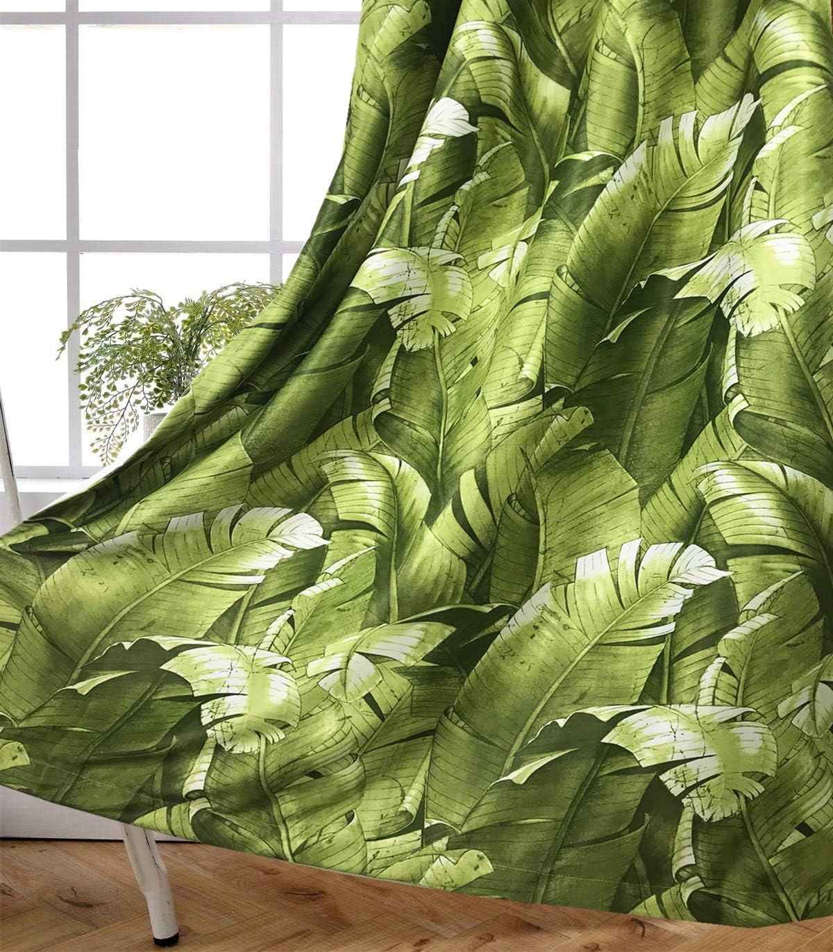 MYRU 2 Panels Set Banana Leaf Curtains for Windows Tropical Curtains for Living Room