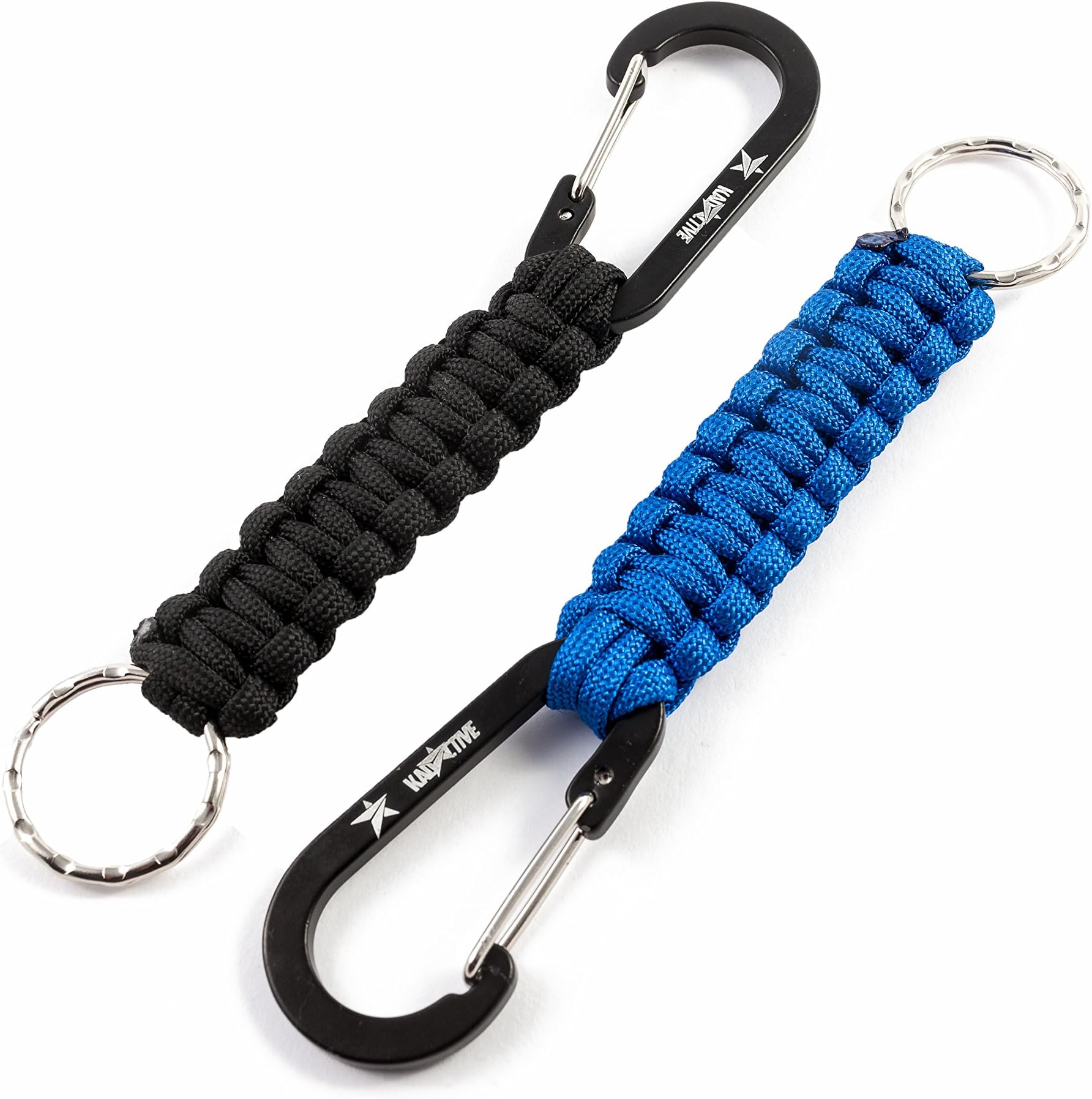 KadactiveParacord Keyrings with Carabiner Keyring Clip - 2 Pack keyrings for Backpack, Survival, Camping - Paracord Key Chain Key Holder - Key Lanyard for Men - car Keyring
